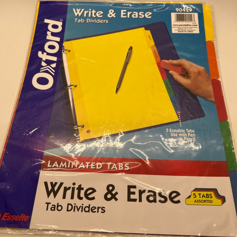 NWT Oxford Write and Erase Tab Dividers. Laminated tabs 8 1/2x11” 5 colors